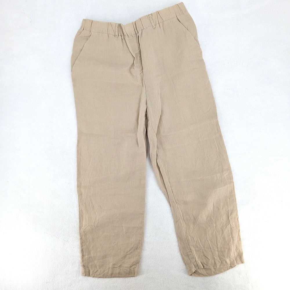 Quince European Linen Pants Driftwood Tan Elastic Waist Size M 100% Linen